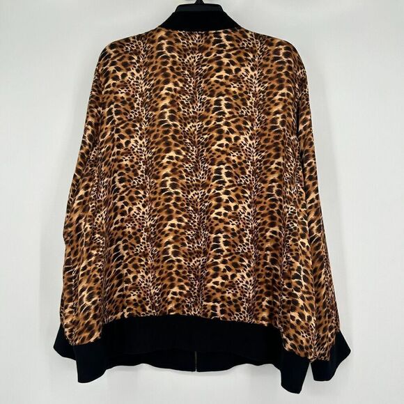 New York City Design Co Silk Satin Leopard Print Jacket Zip Up Brown Size 1X - Picture 6 of 9